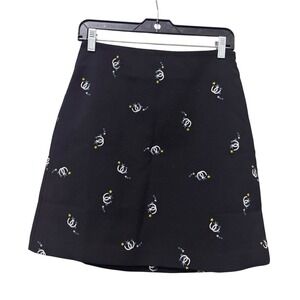 Maje Black Mini Skirt Celestial Moon Star Embroidered Size 38